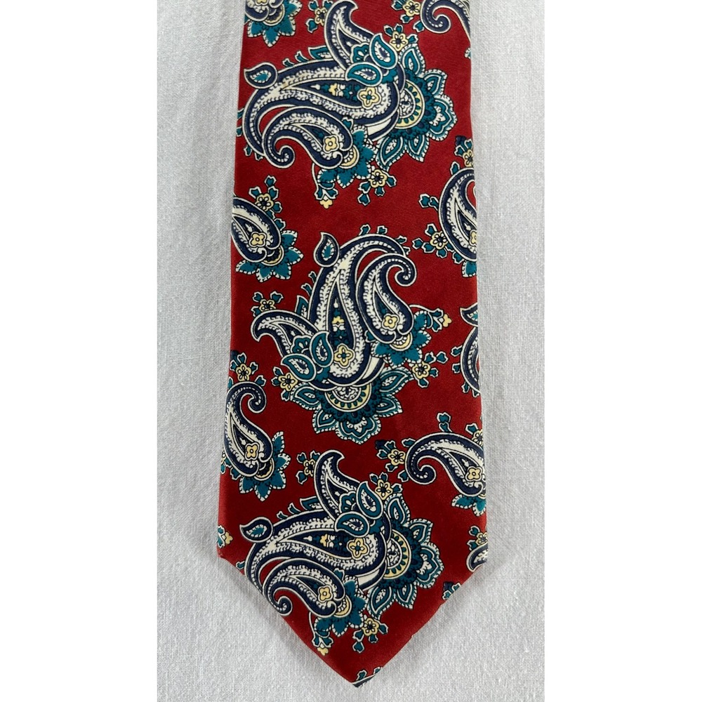 Liberty of London Vintage Silk Tie Burgundy Red Teal Paisley Print Made in USA